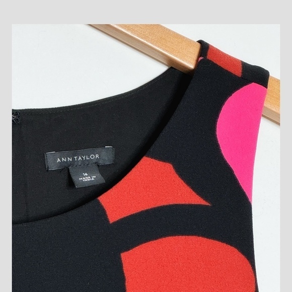 Ann Taylor Plus Size Shift Dress Sleeveless Retro Print Black Bright Pink Sz 16 - Picture 8 of 16